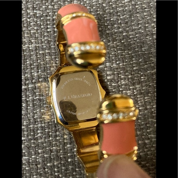 RJ Graziano Enamel, Gold Tone Crystal Quartz Cuff Watch main image 6